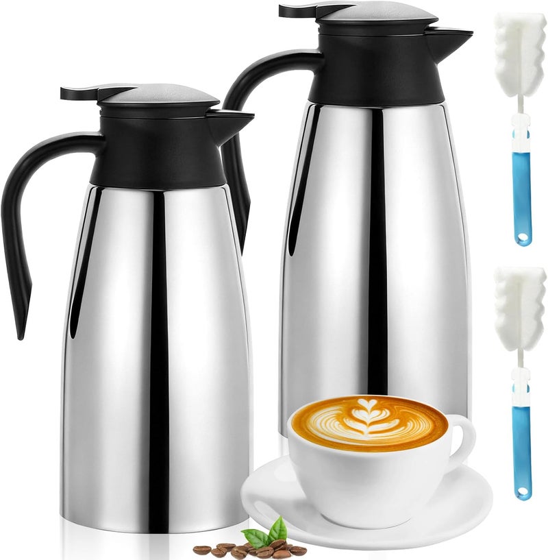 Ysglory 2 PCS 68 OZ Thermal Coffee Carafe Stainless Steel Creamer Pitcher Double Walled Vacuum Insulated Pitcher Thermal Hot Pot Flask with Brushes for Keeping Hot Coffee Tea - Image 1